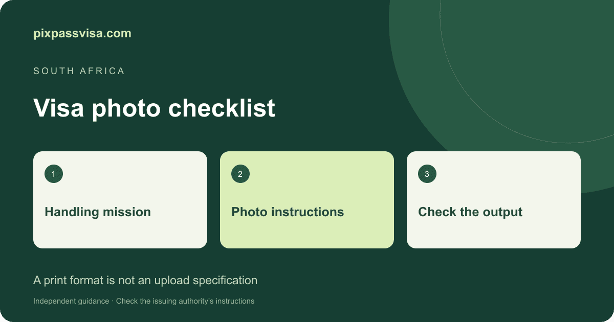 PixPassVisa South Africa visa photo workflow: handling mission, photo instructions, final print check