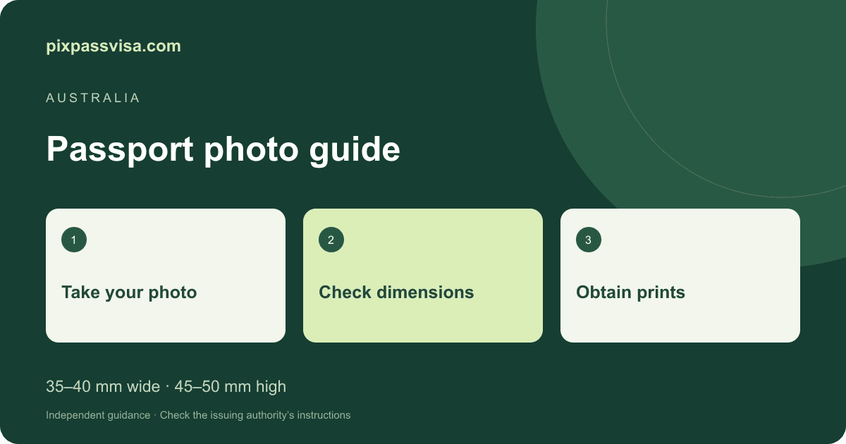 PixPassVisa Australian passport workflow: photograph, check size, obtain prints