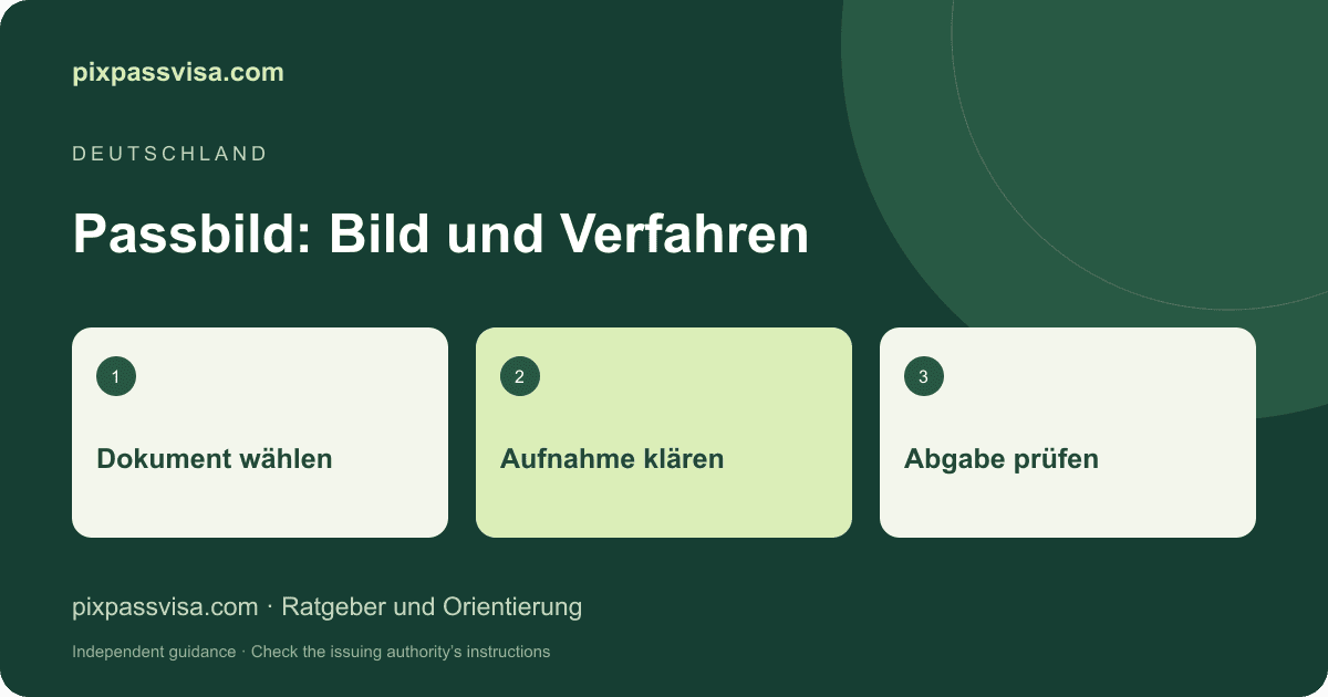 PixPassVisa Orientierung: Dokument wählen, Aufnahme klären, Abgabe prüfen
